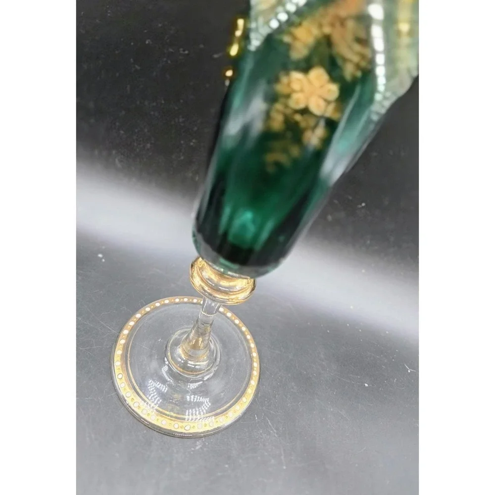 Antique Bohemian Emerald Green Footed Vase 12